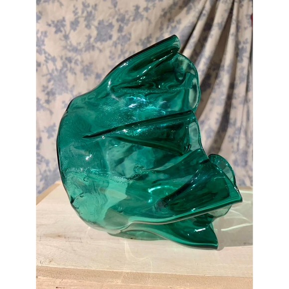 Pellegano Teal Aqua Art Glass Handkerchief Bowl 4.5" tall - Picture 10 of 10